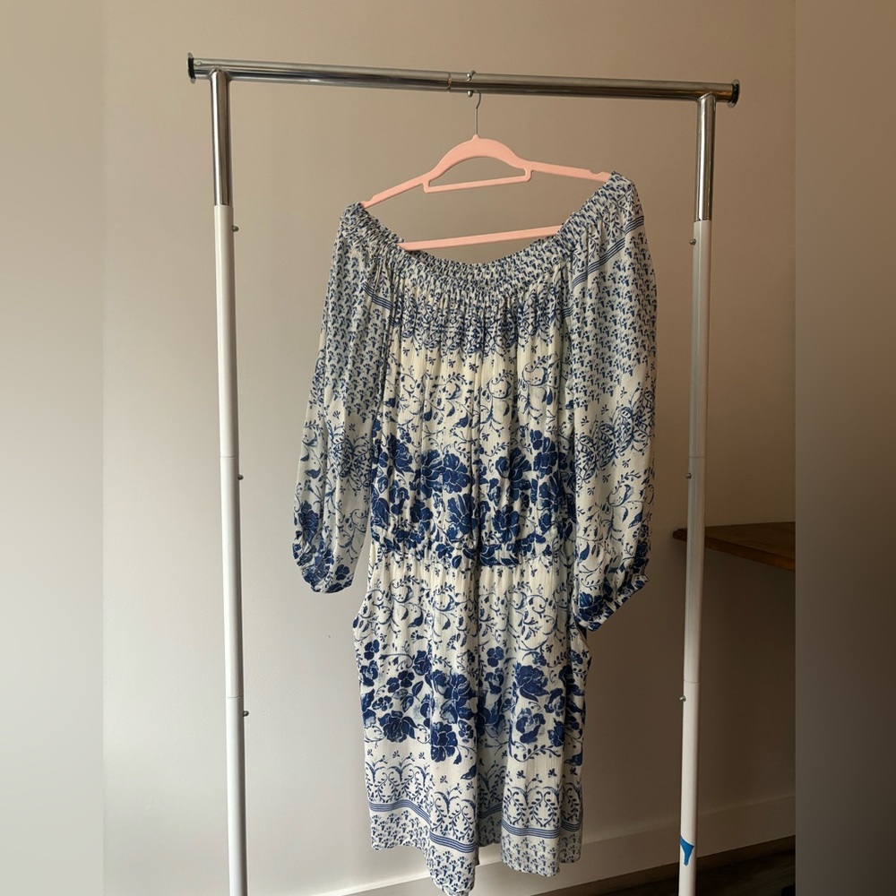 Anthropologie - Blue & White Linen Romper - Size 16